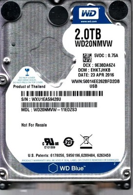 WD20NMVW-11EDZS3 S/N: WXU1E DCM: EHKTJHKB WESTERN DIGITAL 2TB THAILAND APR 2016
