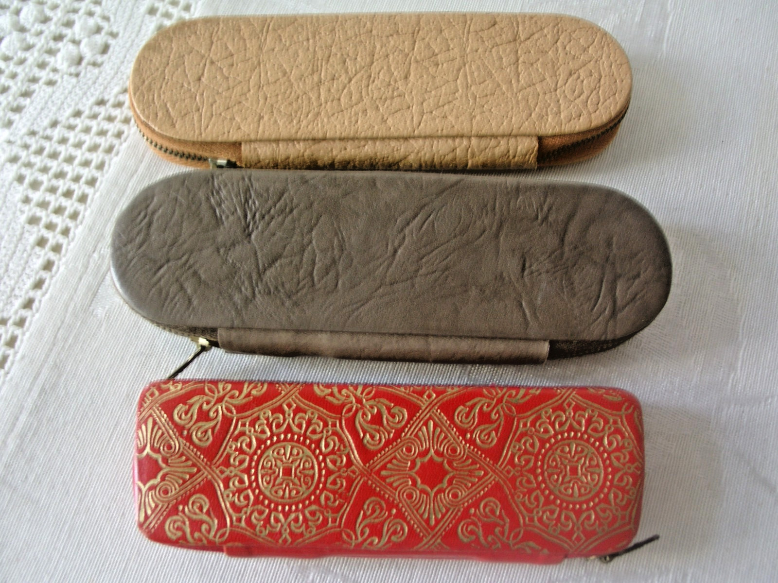 3 GDR Fountain Pen / Ballpoint Pen Folders Leather Embossed 1960s School Fountain Pen