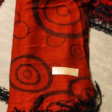 Pashmina Women's Red/Black Geometric Woven Silk Rectangle Scarf w/ Fringe