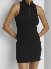 Wild Fable Dress Womens XS Black Ribbed Collared Zip Bodycon Tank Mini