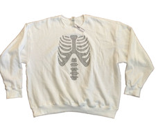 Victoria's Secret Pink Halloween Skeleton Crewneck Fleece Sweatshirt BLING XXL