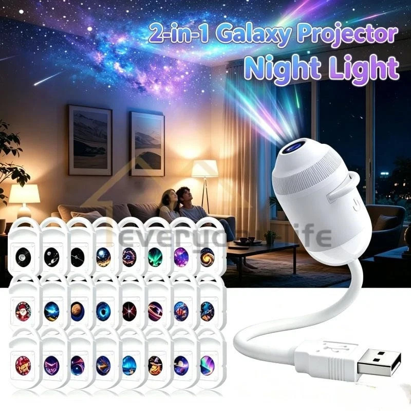 Plug and Play HD Star Projector Night Light, USB Galaxy Ocean Ceiling Projector