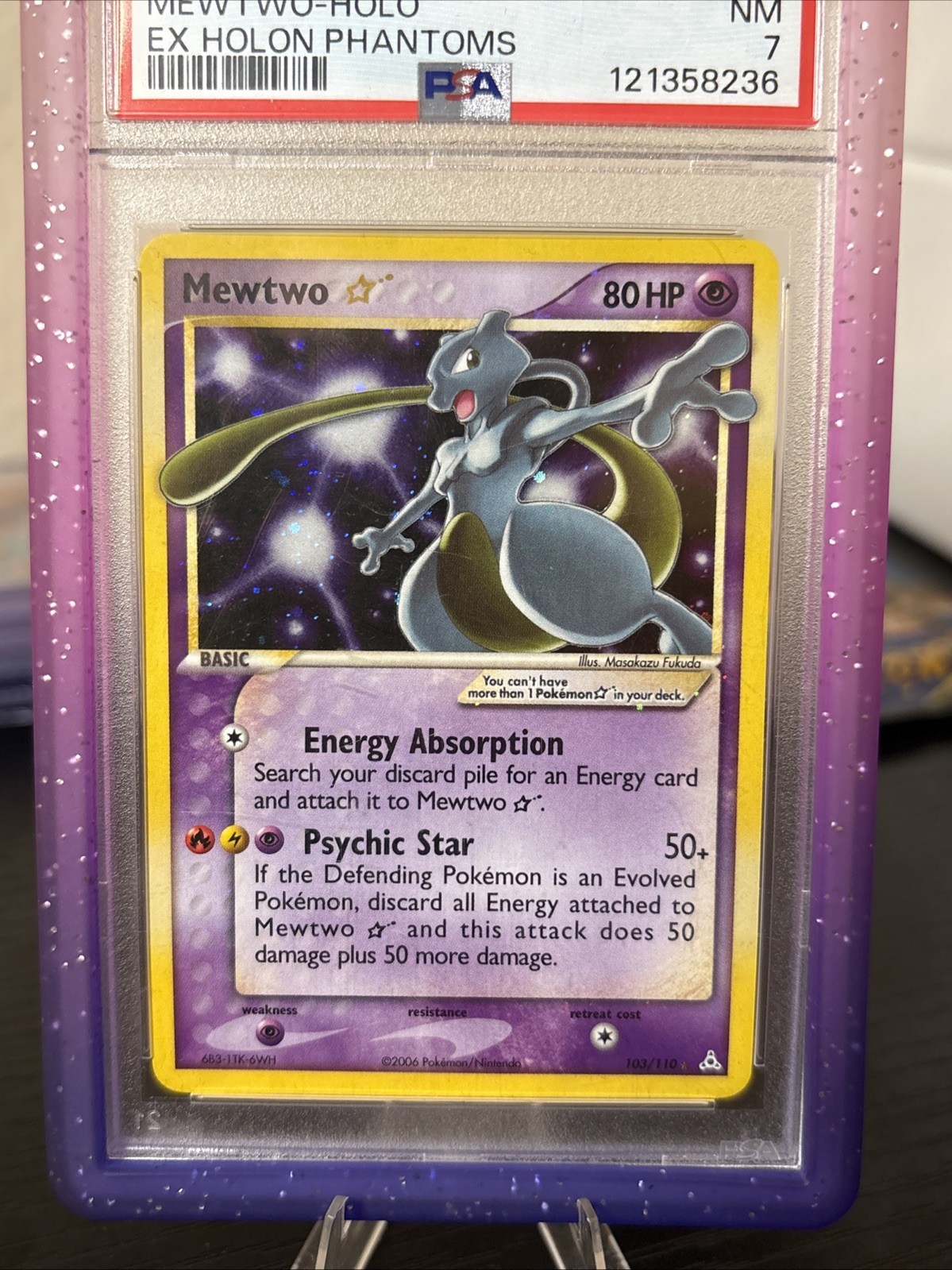 2006 POKEMON EX HOLON PHANTOMS GOLD STAR #103 MEWTWO-HOLO PSA 7 New Cert view 2