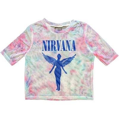 Ladies Nirvana Angelic Blue Mono Mesh Crop Top Autorisé Femmes Dames T-shirt  - Photo 1/4