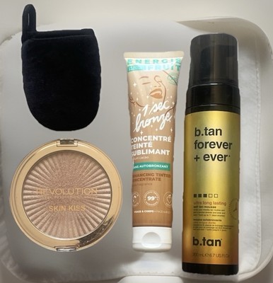 Profi Schaum + Auto Bronzer Set Premium dunkel Creme Flasche Pulver 4tlg