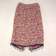 Vintage 90s Ditsy Floral Skirt 2 Whimsy Romantic Beaded Fringe Pencil Pink Black