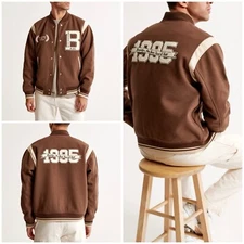 NWT ABERCROMBIE & FITCH A&F MEN'S Varsity Bomber Jacket | XXL (2XLarge) |  $180