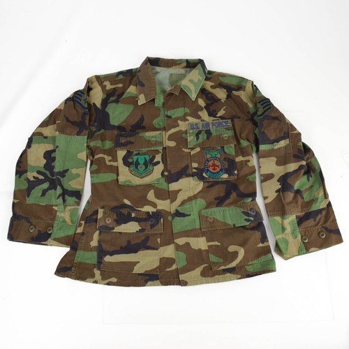US Army Air Force Medium Short Camo Button Shirt Air Force Fireman Patch Vitnage - Picture 1 of 16