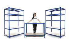 2 x Heavy Duty Garage Shelving Units 1800mm H x 1500mm W x 450mm D + 1x Workbenc