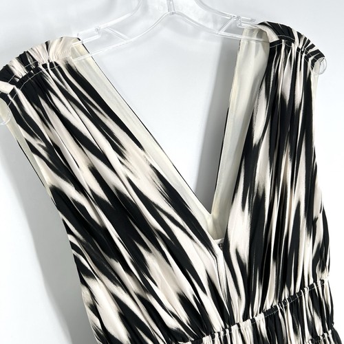 Banana Republic Cascade Silk Maxi Dress Womens Size Small Black Ivory Flowy NEW - Picture 2 of 12