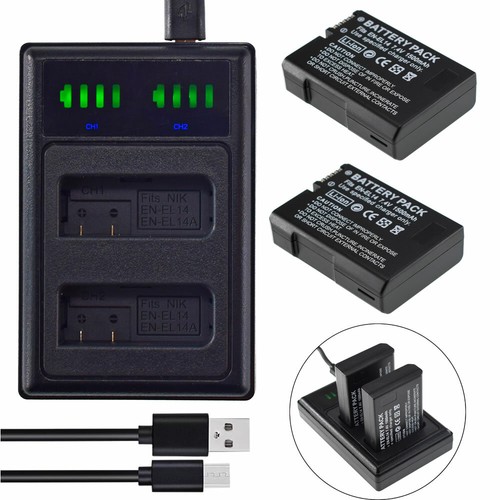 Battery or charger for Nikon EN-EL14 14a Nikon D3500 D3400 D5300 D5500 D5600 - Picture 2 of 35