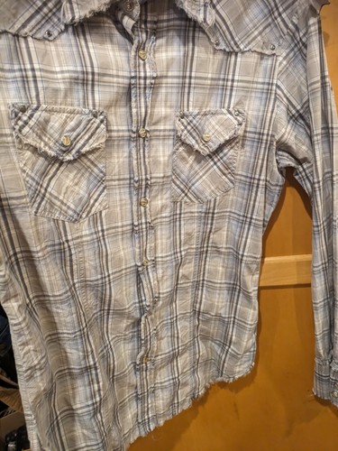 Camisa a Cuadros Guess Western Pearl Rodeo Vaquero Hombres Pequeña Aspecto Envejecido - Imagen 2 de 5