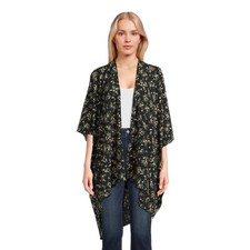 Time And Tru Printed Layering Kimono Country Flowers Black Soot Women's One Size