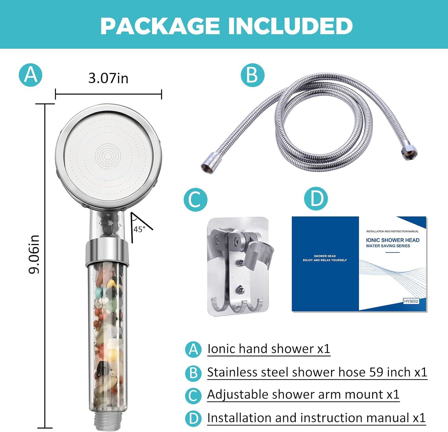 ECOUIS Shower Heads High Pressure, Power Water Soften Shower Head, 3