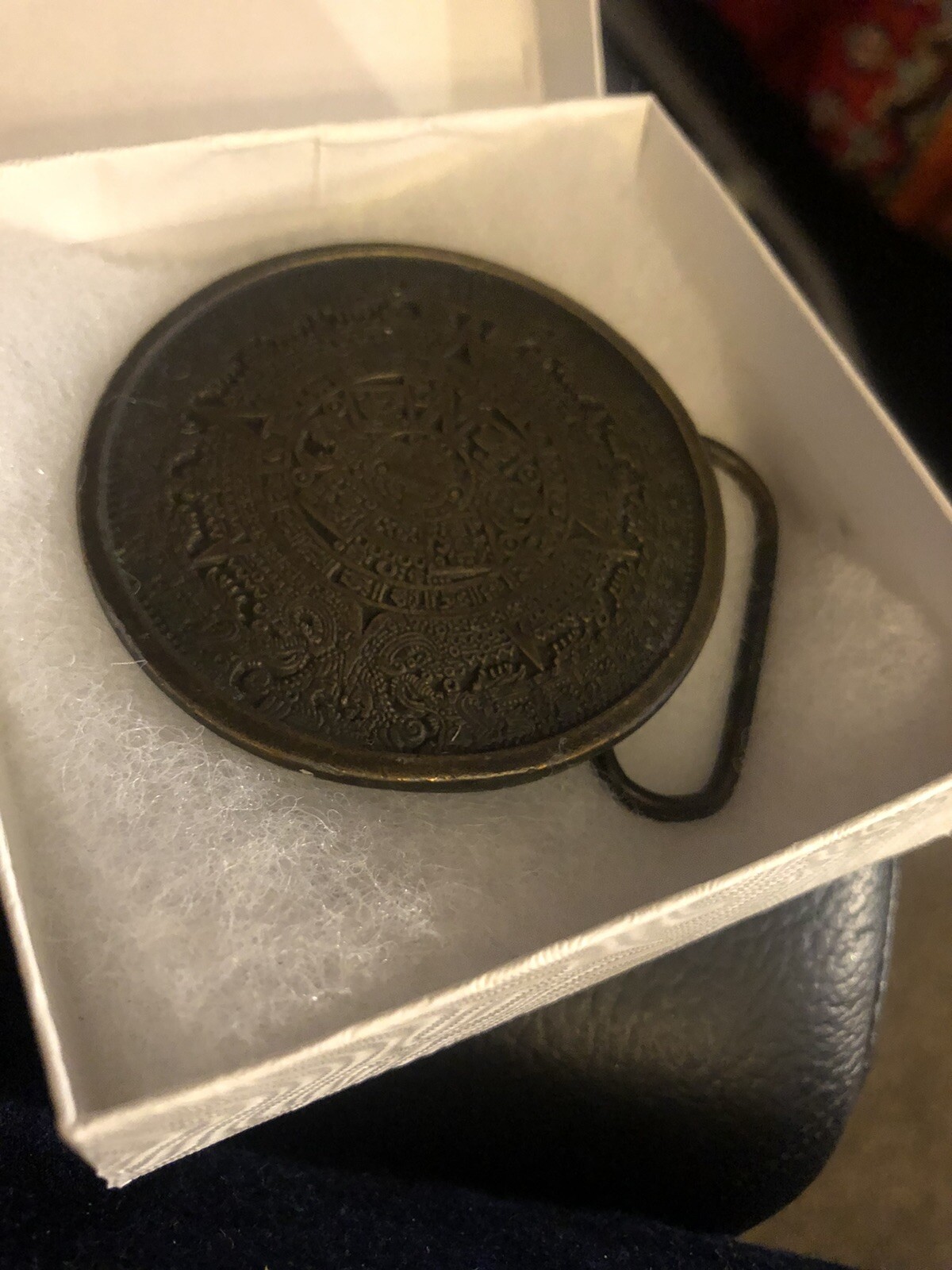 1974 BERGAMOT Brass Work Vintage Aztec Mayan Sun Dial Calendar Belt BUCKLE USA image 5