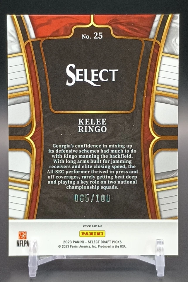 2023 Select Draft Picks #25 Kelee Ringo RC Red White Blue Squares /100 Eagles - Image 3 of 3