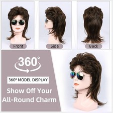 Mullet Wigs for Men 80s Costumes Fancy Party Wig Brown