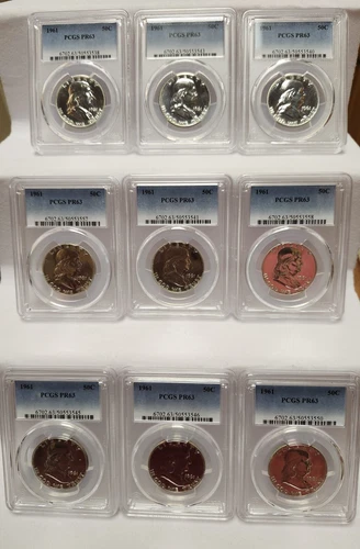 1961 franklin halves proof 63 (9 coins)