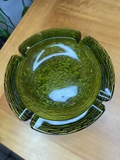 Vintage Anchor Hocking Soreno Green Ripple 8.75" Glass Ashtray NO CHIPS!