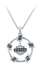 Ladies Harley-Davidson Barb Wire Bar Shield Circle Necklace .925 106 HDN0452