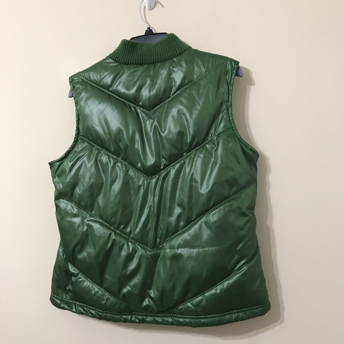 Old Navy Women's Puffer Vest Size L Green Full Zip Glossy