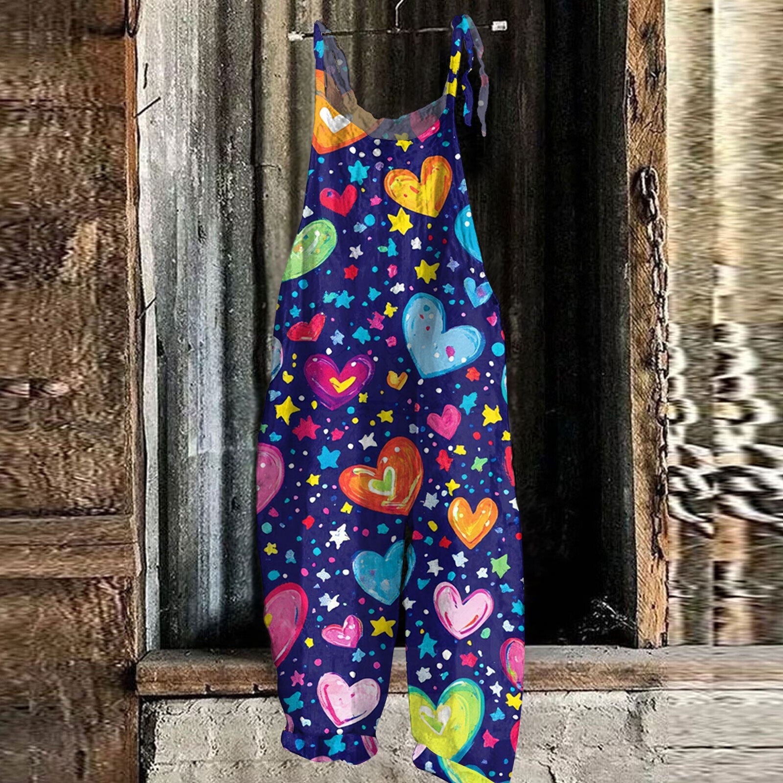 Women's Jumpsuit Valentine's Day Print Casual Loose Vintage Shoulder Strap
