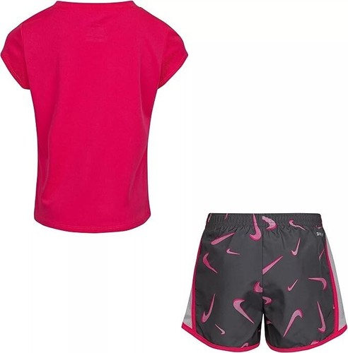 Nike Baby Girl 2T T-Shirt & Shorts Set Pink/Grey Graphic Outfit H664-M19 NWT - Picture 2 of 4