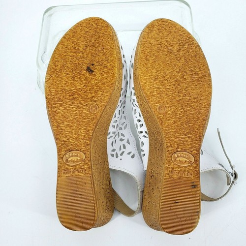 Spring Step Sandals Womens Size 8 White Leather Slingback Cork Wedge Chaya - Picture 7 of 11