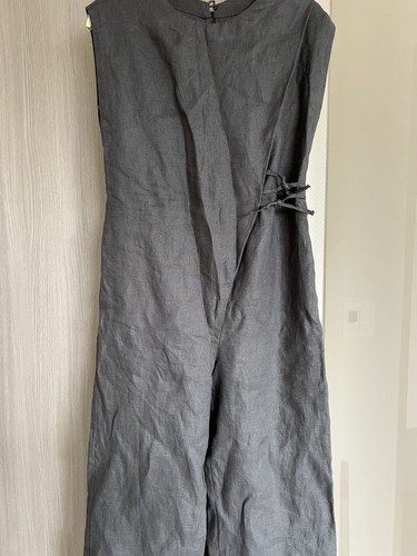 Zara kids Girls size 13-14 100% linen gray jumpsuit overalls - Picture 2 of 10