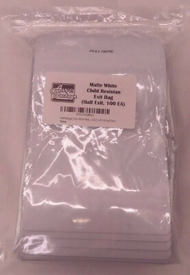 AWE PACKAGE: 100 MATTE WHITE CHILD RESISTANT HALF EXIT BAGS 5''x8.25''. $45 NEW!