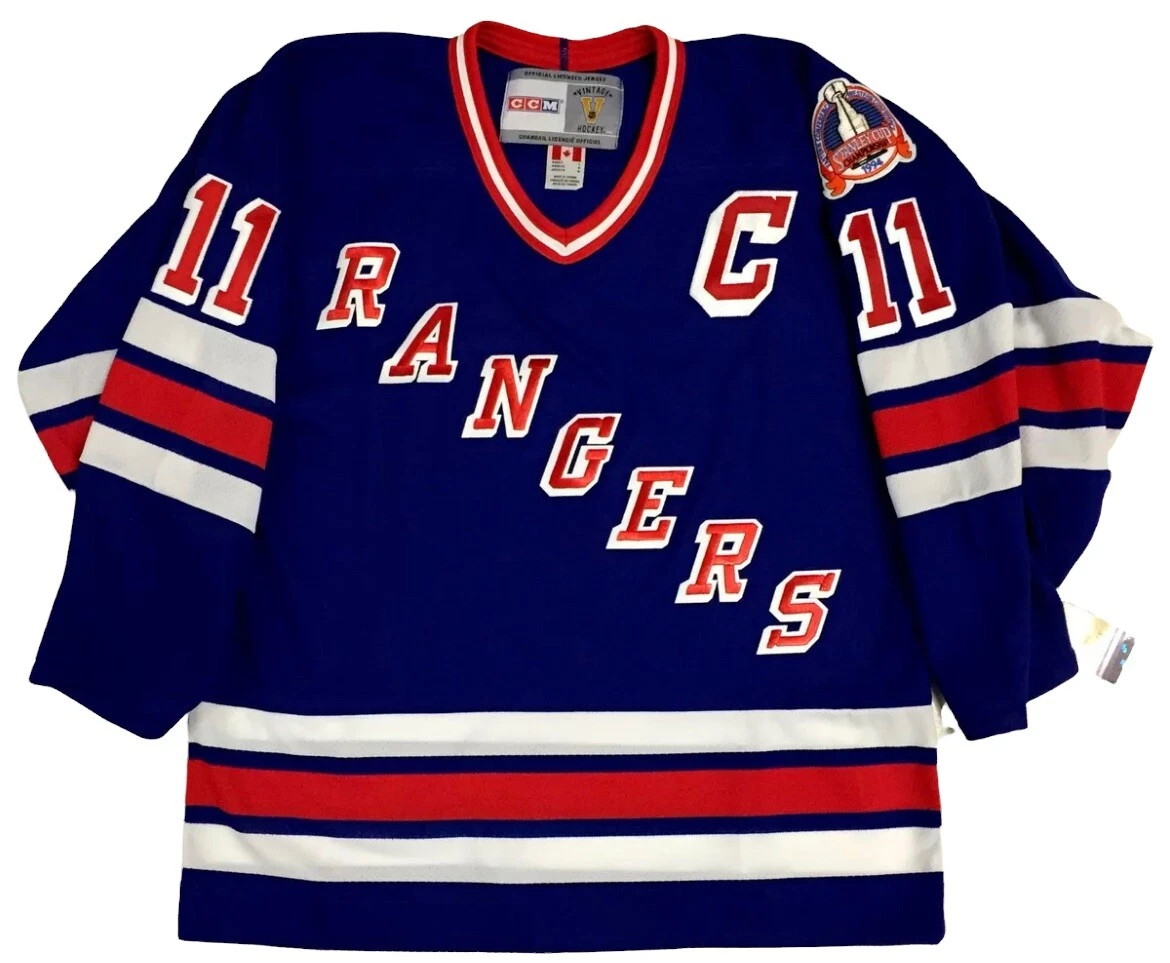 Men's Mitchell & Ness Mark Messier Blue New York Rangers Big Tall 2015 Captain Patch Line Player Jersey