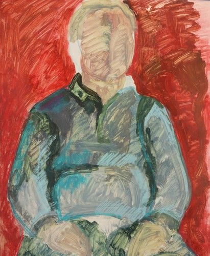 Vintage original expressionist gouache painting female figure - Picture 8 of 11