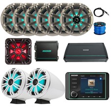 Kicker Kmc5 Receiver, 6x 8" Led Silver Speakers, 10" Charcoal Sub, Amp, Extras