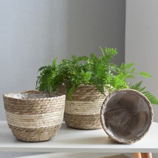 Seagrass Basket Flower Plant Woven Storage Wicker Belly Pot Home Laundry Decor
