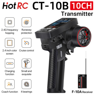 HotRC CT-10B 2.4G Radio Model 10CH RC Transmitter&F-10A Receiver for RC Car Boat