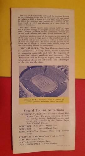 RARE VINTAGE 1941 FACTS about NEW ORLEANS TOURIST GUIDE w MAP SOUVENIR FOLD OUT - Picture 2 of 2