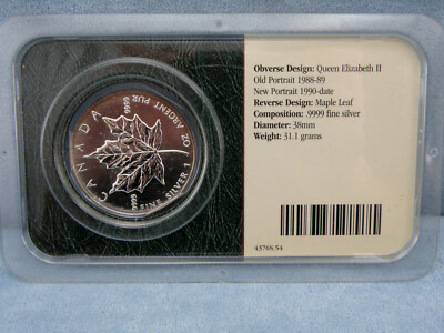 1999 $5 Canada Silver Maple Leaf 1 oz .9999 Fine Silver,Queen