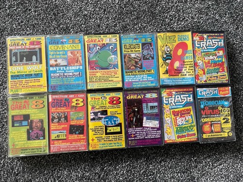 12 x Sinclair User CRASH MAGAZIN Cover Kassette ZX Spectrum Spiele & Demos