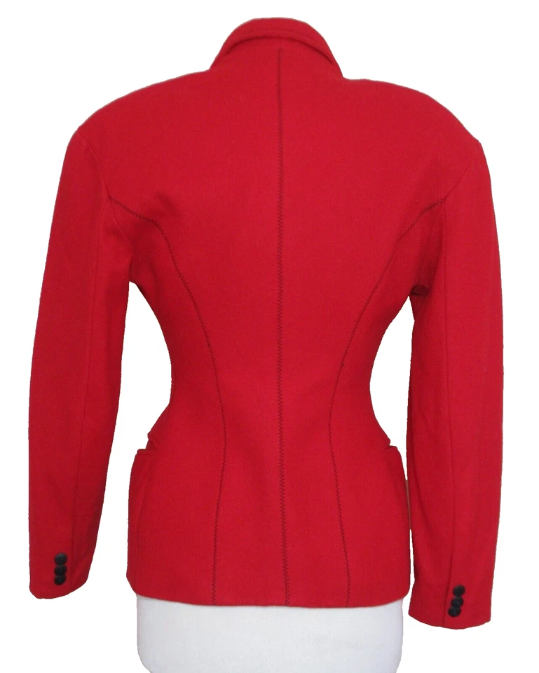 Jaqueta Plein Sud Vintage Anos 80 Lã Vermelha Cashmere Mescla XS Feminina Cintura com Bola - Imagem 3 de 4