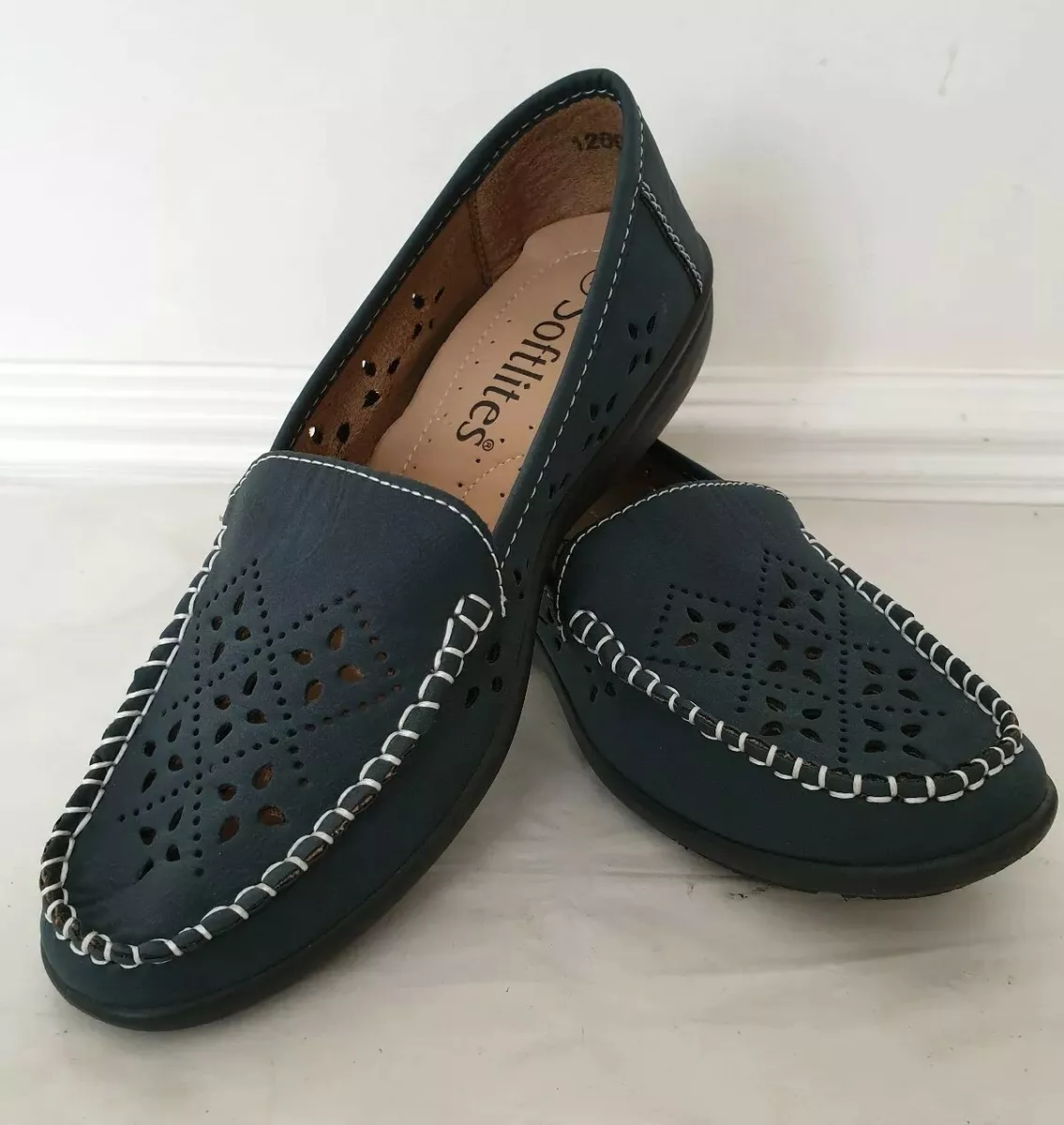 Softlite Ladies Navy Manmade Comfy Ventilated Loafer Flat Shoes UK 4 EU 37