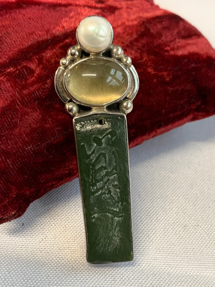 Colgante de plata esterlina Amy Kahn Russell 19,5 g joyería fina piedra tallada verde Foto 2 de 4