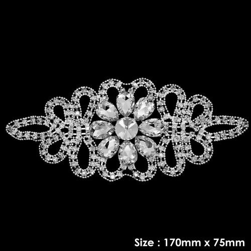 Rhinestone Diamante Motif Sew On Applique For Wedding Bridal Prom Gown & Dresses - Picture 75 of 102