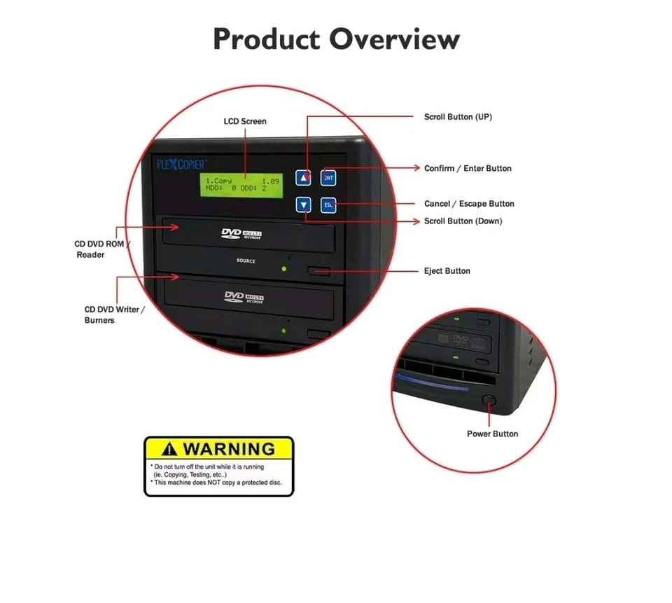 PlexCopier 24X 1 to 1 CD DVD M-Disc Supported Duplicator Copier Tower - Image 3 of 4