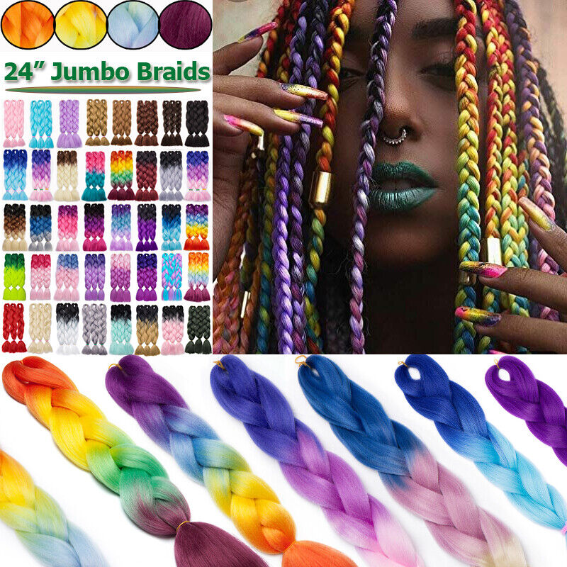 Synthetic Braiding Hair 24 Inch Jumbo Braid Ombre Jumbo Hair Extension for  Women DIY Hair Braids 4Colour Orange Yellow Green Red Black Purple