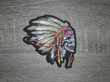 Indian Skull Chief Head Dress Motorcycle Embroidered Iron On Patch 4.75" x 4.25"