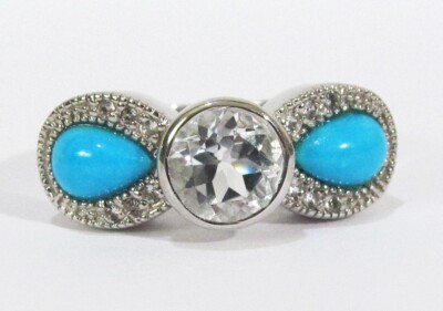 Joya Judy Crowell Ring Dornröschen Türkis & Weißtopas Sterlingsilber 7