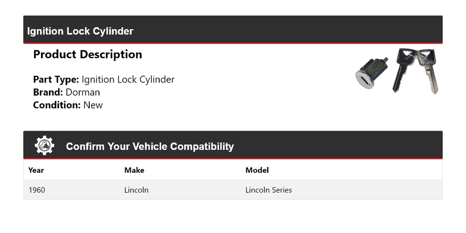 Cilindro de bloqueo de encendido Dorman serie Lincoln 1960 Foto 2 de 4