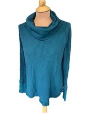 Sundance Women’s Blue Waffle Knit Tunic Size Small Cowl Neck Basic Thermal Boho