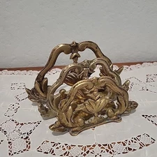 Vtg Crowning Touch Brass 3 Slot Letter Mail Holder Desk Organizer Art Nouveau