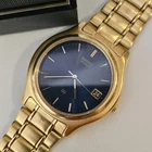 Vintage 1989 "Seiko" Gold&Blue "Sunburst" Men's Watch 7N42 7011 KF 263909 BOX!